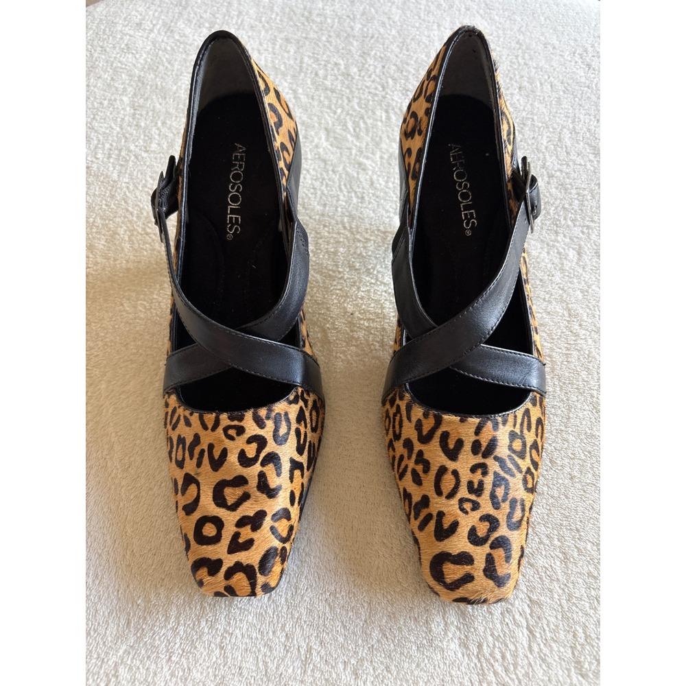 Aerosoles leopard animal print calf hair leather heels 8 Strappy festival indie